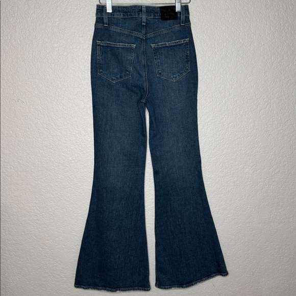 PAIGE Charlie Full Length Flare Jeans Mixtape Sz 25 Dark Wash Y2K Luxury Capsule - Picture 8 of 11
